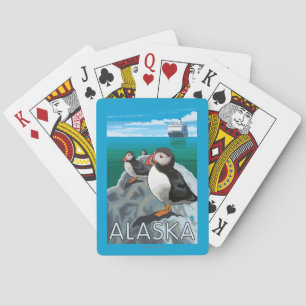 Baraja De Cartas Frailecillos que miran un barco de cruceros