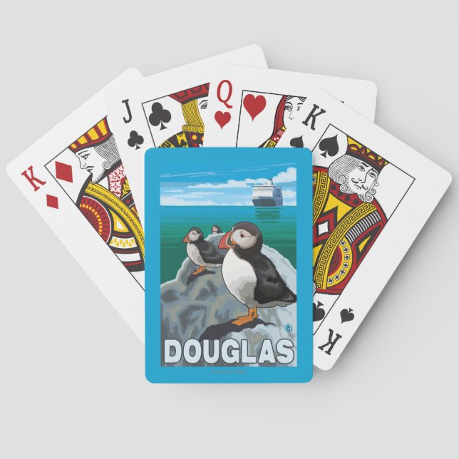 Baraja De Cartas Frailecillos y barco de cruceros - Douglas, Alaska (Reverso)