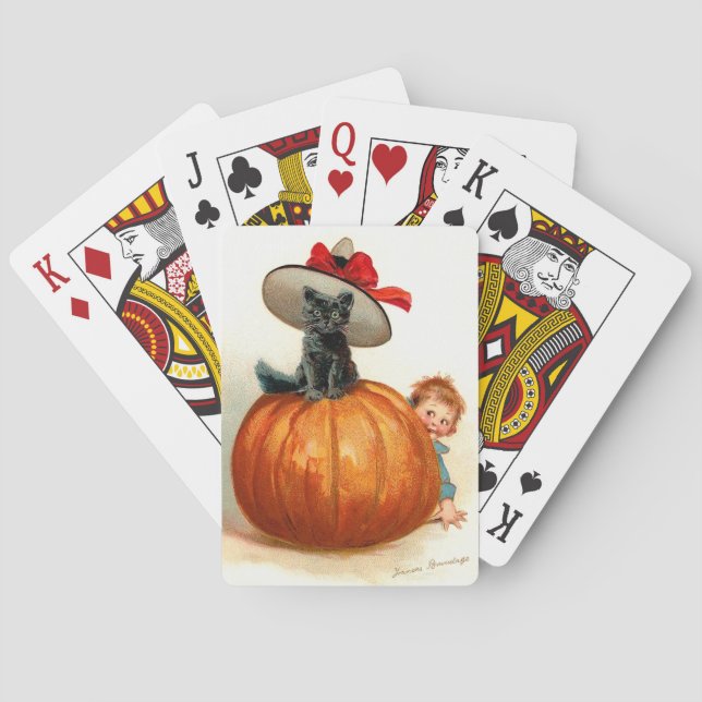 Baraja De Cartas Frances Brundage: Gato negro, calabaza y niño (Reverso)