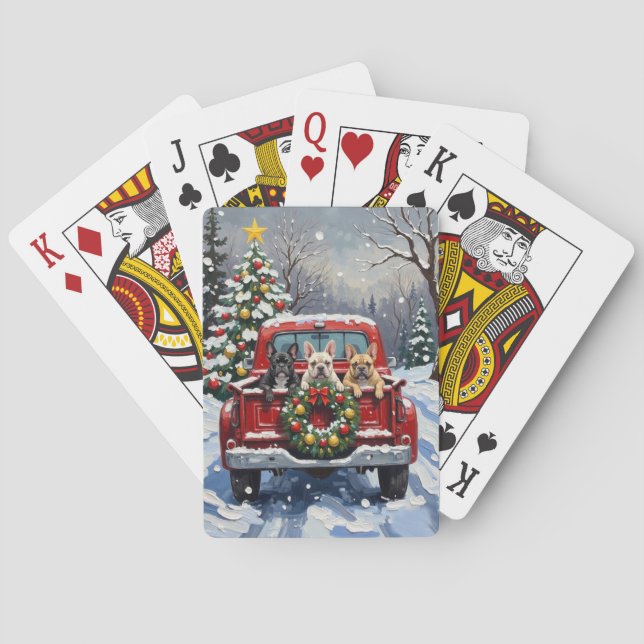 Baraja De Cartas French Bulldog Christmas Red Truck Holiday (Reverso)