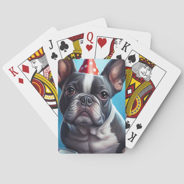 Baraja De Cartas Frenchie Birthday Bash: Un lindo Bulldog francés (Reverso)