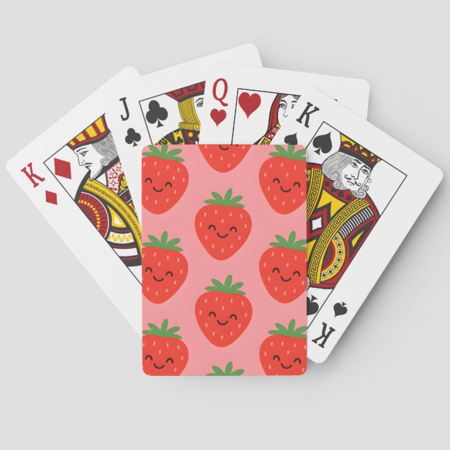 Baraja De Cartas Fresas Sonrientes Rojas Rosadas  (Reverso)