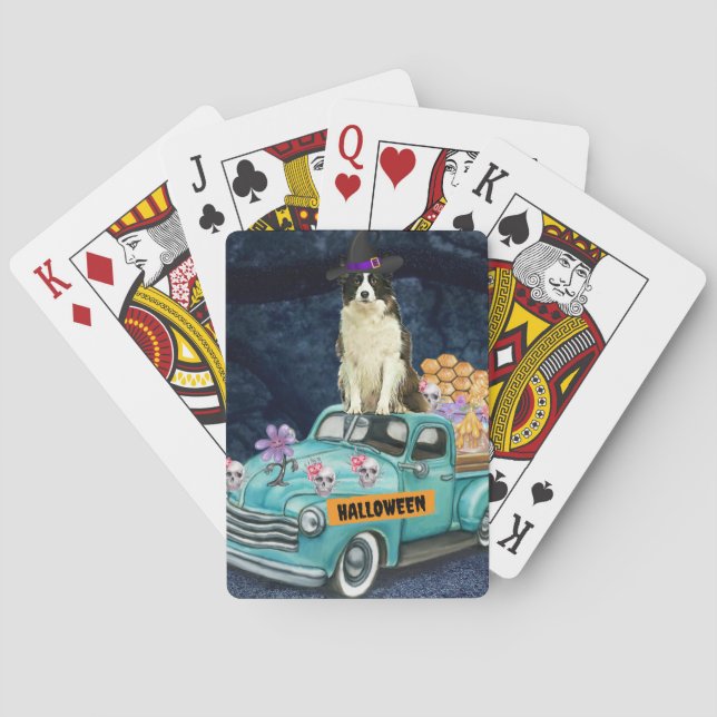 Baraja De Cartas Frontera Collie Halloween Camión Noche de miedo (Reverso)