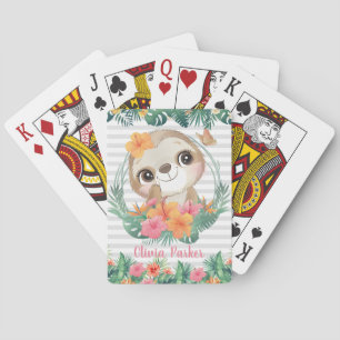 Baraja De Cartas Fronteras tropicales Hibiscus Flowers Sloth Person