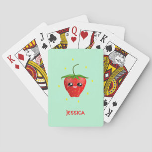 Baraja De Cartas Fruto de fresa monograma kawaii en turquesa