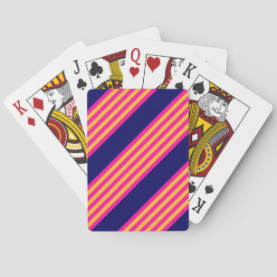 Baraja De Cartas Fuchsia y rayas amarillas con azul marino