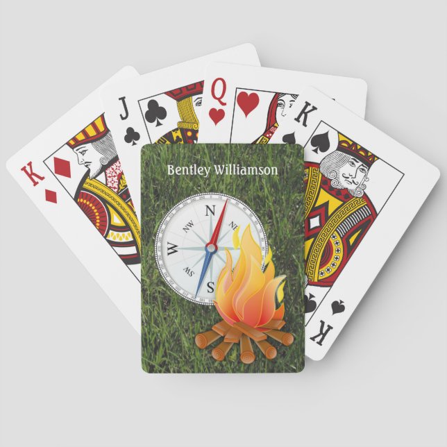 Baraja De Cartas Fuego de campamento y brújula Personaliza (Reverso)