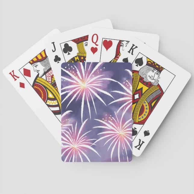 Baraja De Cartas Fuegos artificiales púrpura | Acuarela Pastel (Reverso)