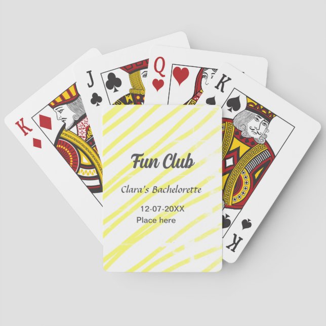 Baraja De Cartas Fun Club bachelorette party yellow lines backgroun (Reverso)