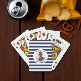 Baraja De Cartas Fun Nautical Blue Stried Personalizada Foto