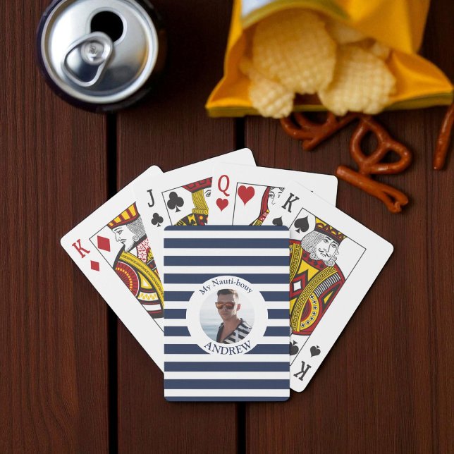 Baraja De Cartas Fun Nautical Blue Stried Personalizada Foto (Subido por el creador)
