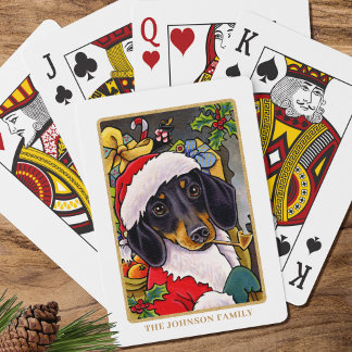 Baraja De Cartas Fun Santa Dog Dachshund Pipe Navidades Personaliza
