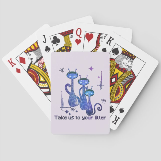 Baraja De Cartas Funny Alien Cats | Take Us To Your Litter (Reverso)