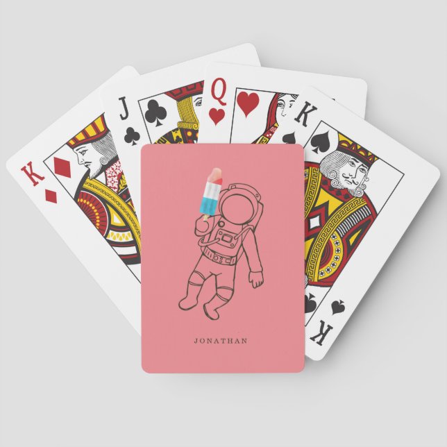 Baraja De Cartas Funny Astronauta Space Rocket Popsicle Name - rosa (Reverso)