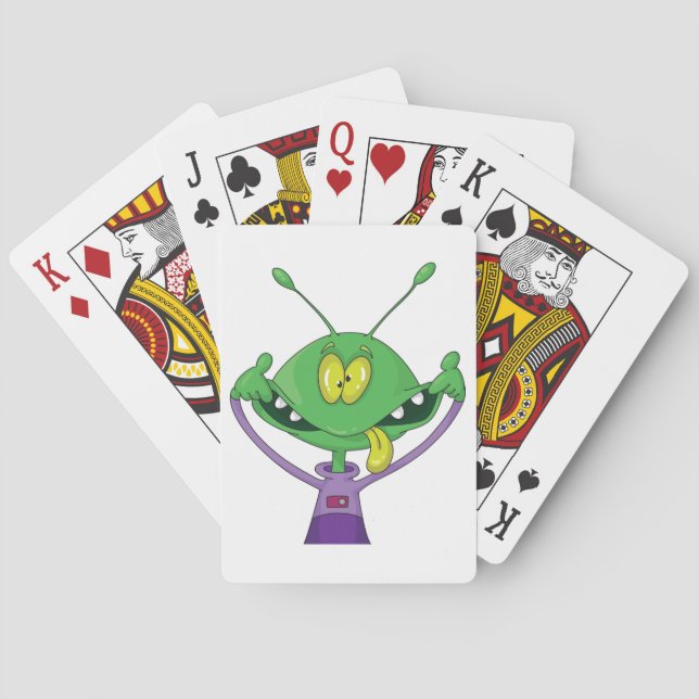 Baraja De Cartas Funny Green Alien Making Silly Face (Reverso)