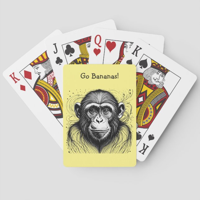 Baraja De Cartas Funny Monkey Black White Ink Personalizado (Reverso)