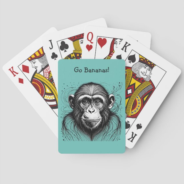 Baraja De Cartas Funny Monkey Black White Ink Personalizado (Reverso)