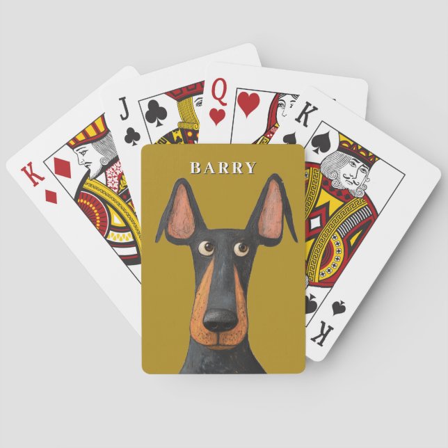 Baraja De Cartas Funny Perro Doberman Negro Tan Mustard Amarillo (Reverso)