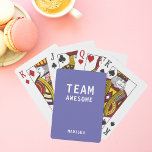 Baraja De Cartas Funny Team Awesome Purple Nombre Personalizado<br><div class="desc">Funny Team Awesome Purple Personalized Name Playing Cards muestra el texto "Team Awesome" con tu nombre personalizado debajo en un fondo morado. Personalice editando el texto en el cuadro de texto proporcionado. Diseñado por ©Evco Studio www.zazzle.com/store/evcostudio</div>