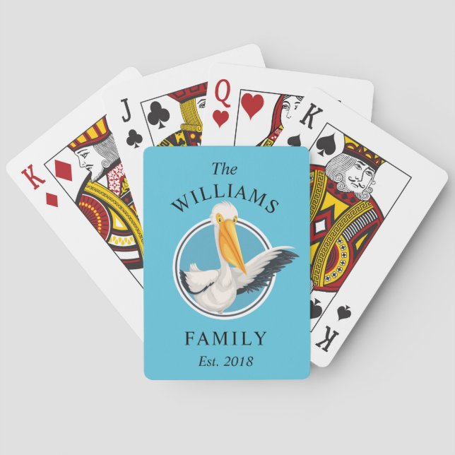 Baraja De Cartas Funny Waving Pelican Family Name (Reverso)