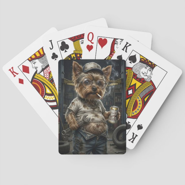 Baraja De Cartas Funny Yorkshire Terrier Mechanic Playing Cards  (Reverso)