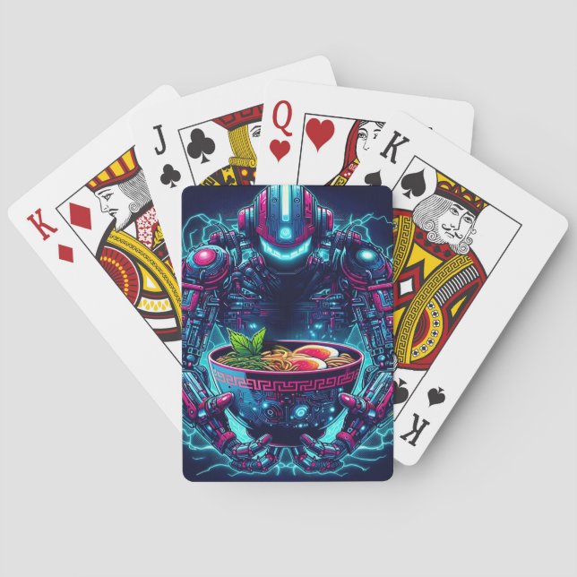 Baraja De Cartas Futuristic Cyberpunk Robot Neon Food Ramen (Reverso)