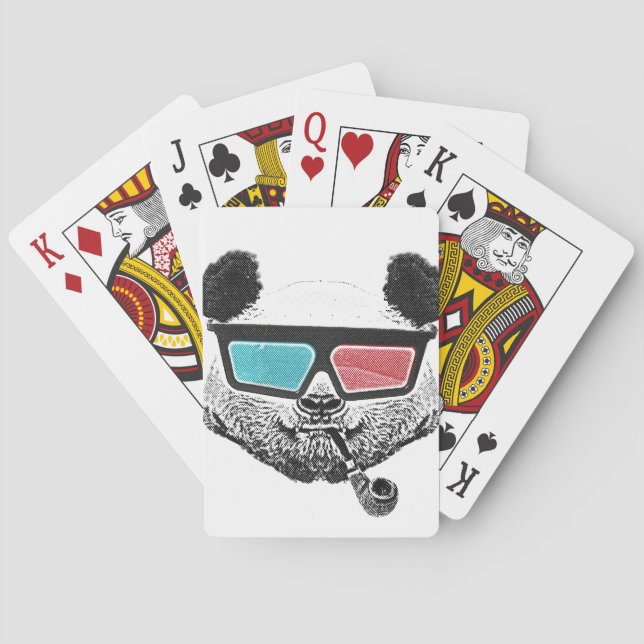 Baraja De Cartas Gafas 3D de panda de época (Reverso)