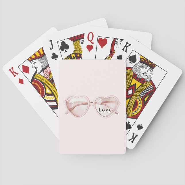 Baraja De Cartas Gafas de Corazón Rosa Amor (Reverso)