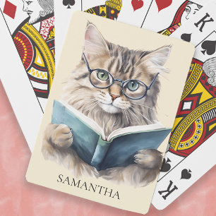 Baraja De Cartas Gafas de gato gusano de libro divertido Monograma 