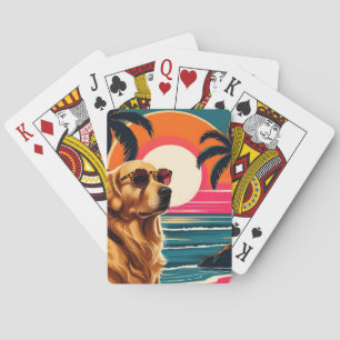 Baraja De Cartas Gafas de sol para perros retro Playa de la puesta