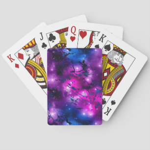 Baraja De Cartas Galaxia color agua rosa, morado y mármol azul