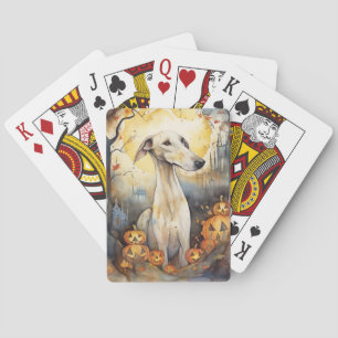 Baraja De Cartas Galgo de Halloween con calabazas aterrador