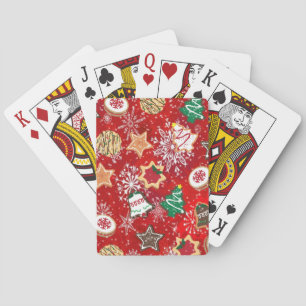 Baraja De Cartas Galletas de Navidad y Copos de Nieve en Rojo