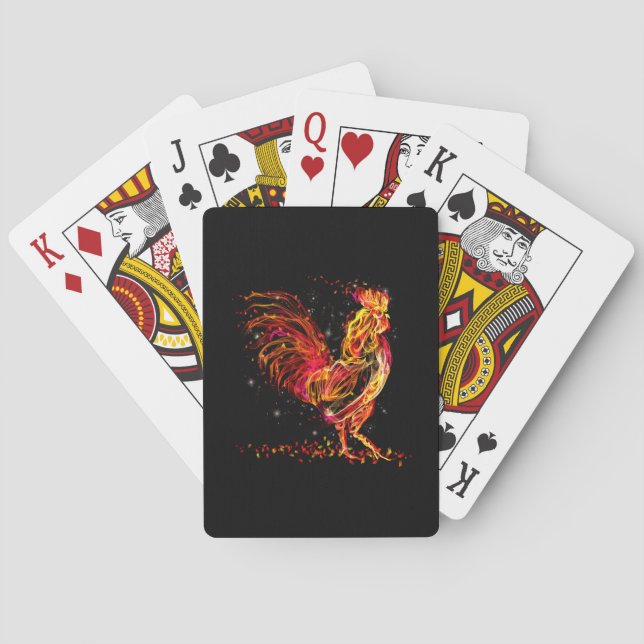 Baraja De Cartas Gallo de fuego. Diseño fresco brillante de chispa  (Reverso)