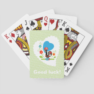 Baraja De Cartas Gallo portugués con puntos de polka verde claro.