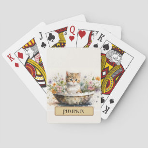 Baraja De Cartas Gatito Adorable en Tazón con Flores, Personalizabl