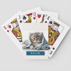 Baraja De Cartas Gatito Adorable en Toalla Azul Personaliza