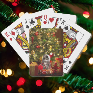 Baraja De Cartas Gatito Bajo El Árbol Personaliza A Los Navidades D