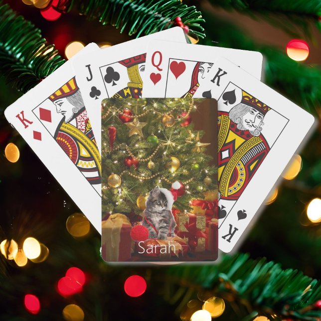 Baraja De Cartas Gatito Bajo El Árbol Personaliza A Los Navidades D (Subido por el creador)