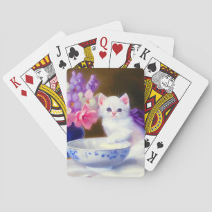 Baraja De Cartas Gatito blanco vintage con cinta morada