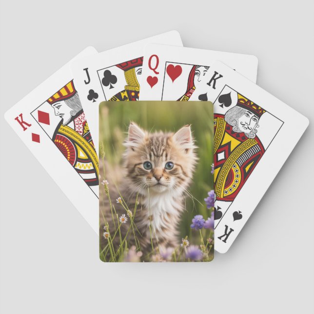Baraja De Cartas Gatito De Tabby En Flores Silvestres (Reverso)