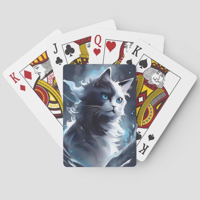 Baraja De Cartas Gatito negro y blanco místico | Gato acuático (Reverso)