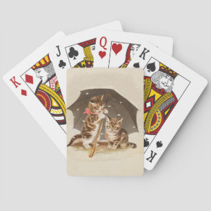 Baraja De Cartas Gatitos antiguos bajo paraguas arte de gato antigu