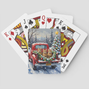 Baraja De Cartas Gato Abisinio Camión Rojo de Navidad Fiesta
