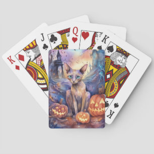 Baraja De Cartas Gato Abisinio de Halloween con Calabazas Espeluzna