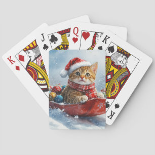 Baraja De Cartas Gato abisinio en trineo Deja que nieve Navidad