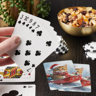 Baraja De Cartas Gato abisinio en trineo Deja que nieve Navidad
