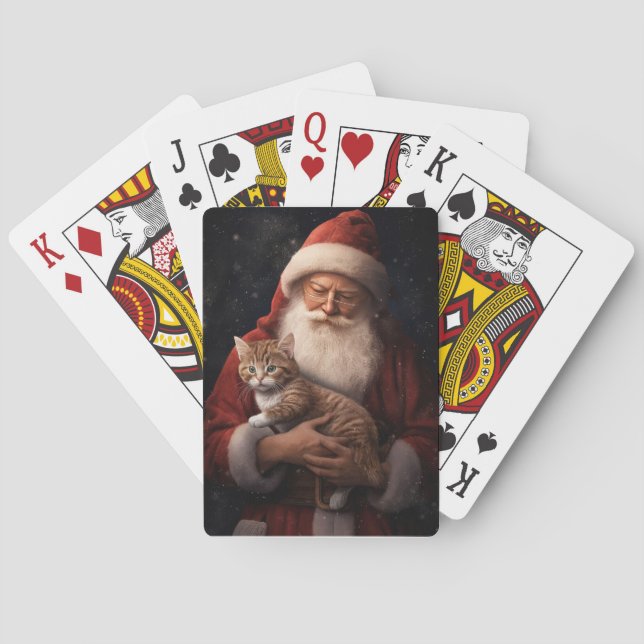 Baraja De Cartas Gato abisino con Navidades festivos de Santa Claus (Reverso)