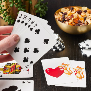 Baraja De Cartas Gato Abrazando Corazón Adorable Amor Gatito