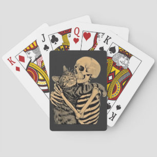 Baraja De Cartas Gato abrazando esqueleto – Regalo para amantes de